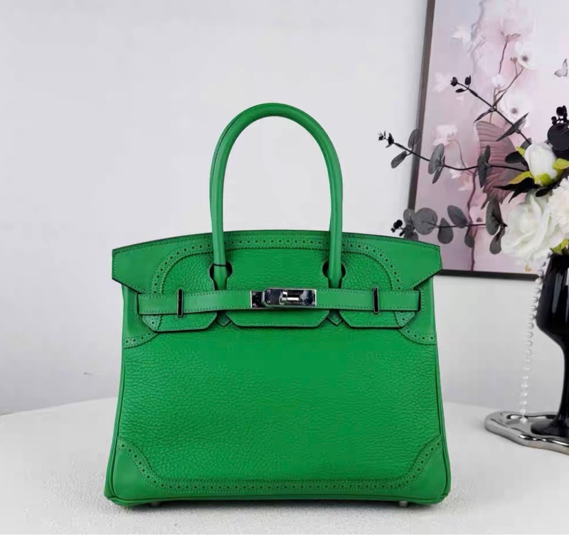 【98新】HERMES/ 愛馬仕BIRKIN30 蕾絲邊 竹子綠 TOGO皮 T刻-2