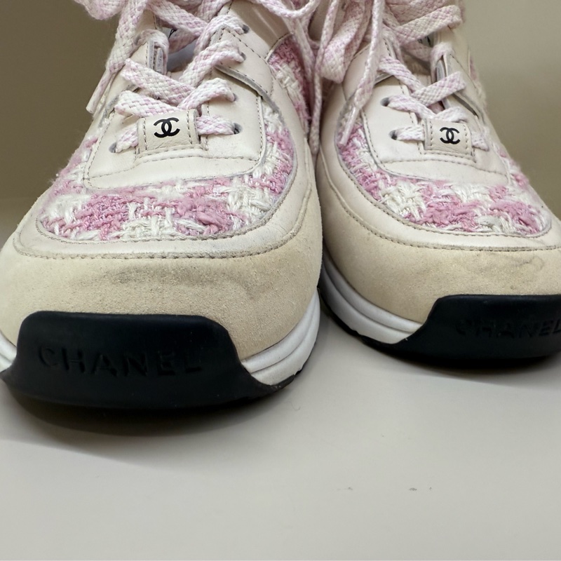 CHANEL 粉色格紋毛呢球鞋 40號-5