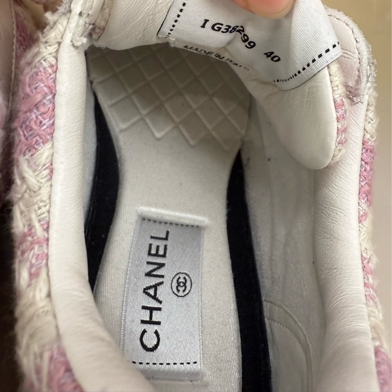 CHANEL 粉色格紋毛呢球鞋 40號-9