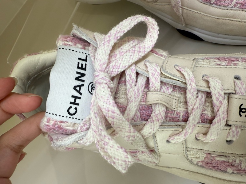 CHANEL 粉色格紋毛呢球鞋 40號-10