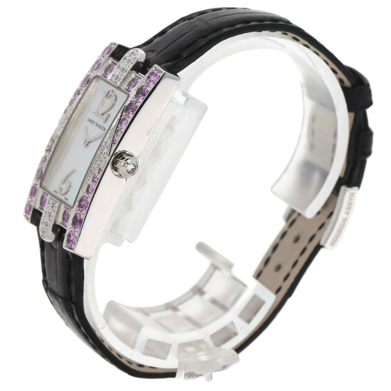 Harry Winston 310/LQW/L.M2/A14 Avenue 粉紅色藍寶石和鑽石腕錶(18K 白金皮革材質),女士-1