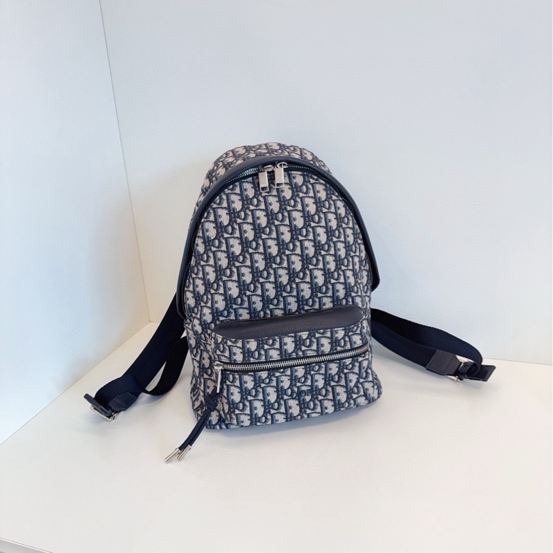 Dior Oblique rider 藍色老花 帆布拼皮 雙肩包 小號約35*24*10-0
