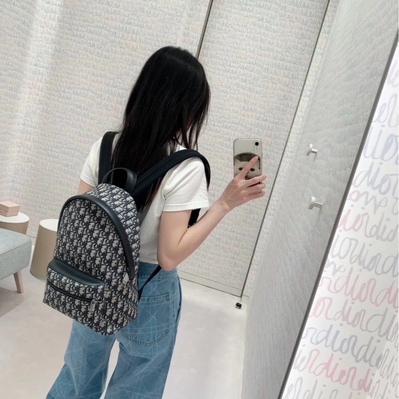 Dior Oblique rider 藍色老花 帆布拼皮 雙肩包 小號約35*24*10-1