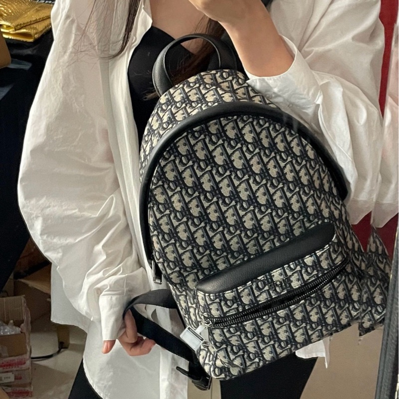 Dior Oblique rider 藍色老花 帆布拼皮 雙肩包 小號約35*24*10-2