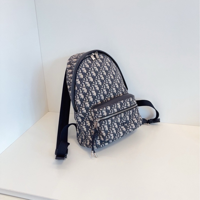 Dior Oblique rider 藍色老花 帆布拼皮 雙肩包 小號約35*24*10-3