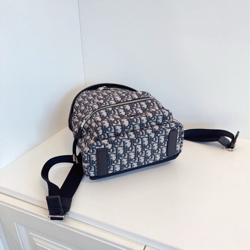 Dior Oblique rider 藍色老花 帆布拼皮 雙肩包 小號約35*24*10-7