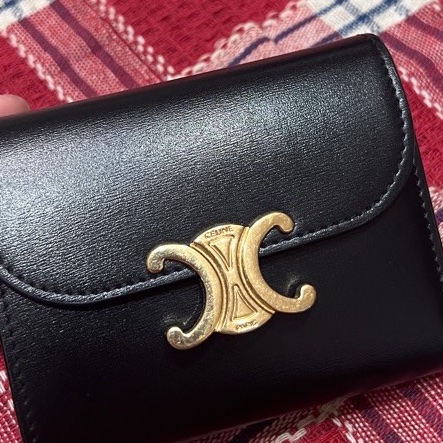Celine TRIOMPHE亮澤牛皮革小號翻蓋錢包-15