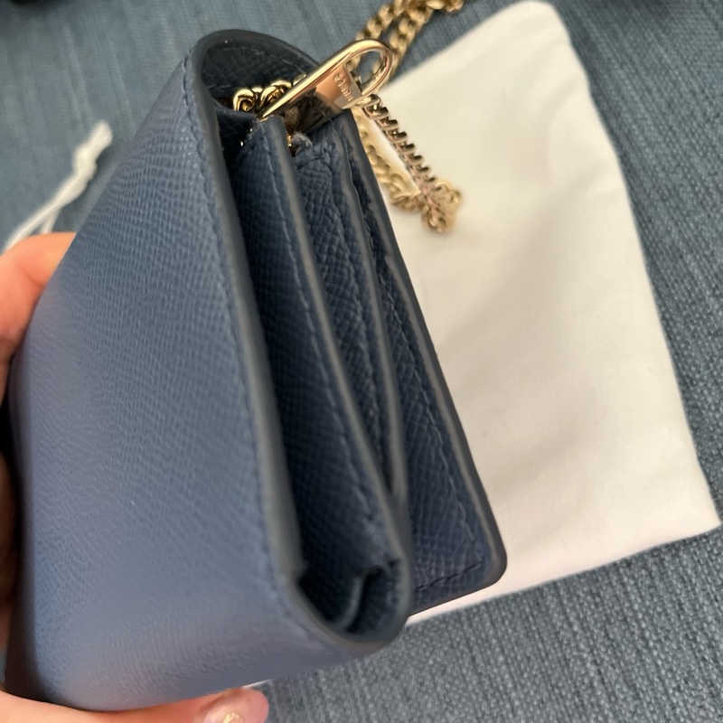 FURLA 霧藍色鏈條中夾-8