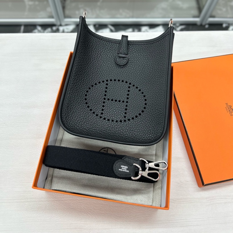 Hermes 黑銀mini Evelyne W刻 附件肩帶、塵袋、盒-0