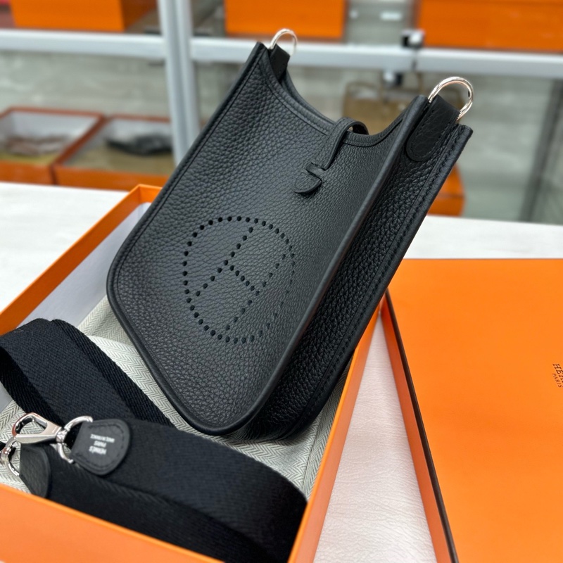 Hermes 黑銀mini Evelyne W刻 附件肩帶、塵袋、盒-1