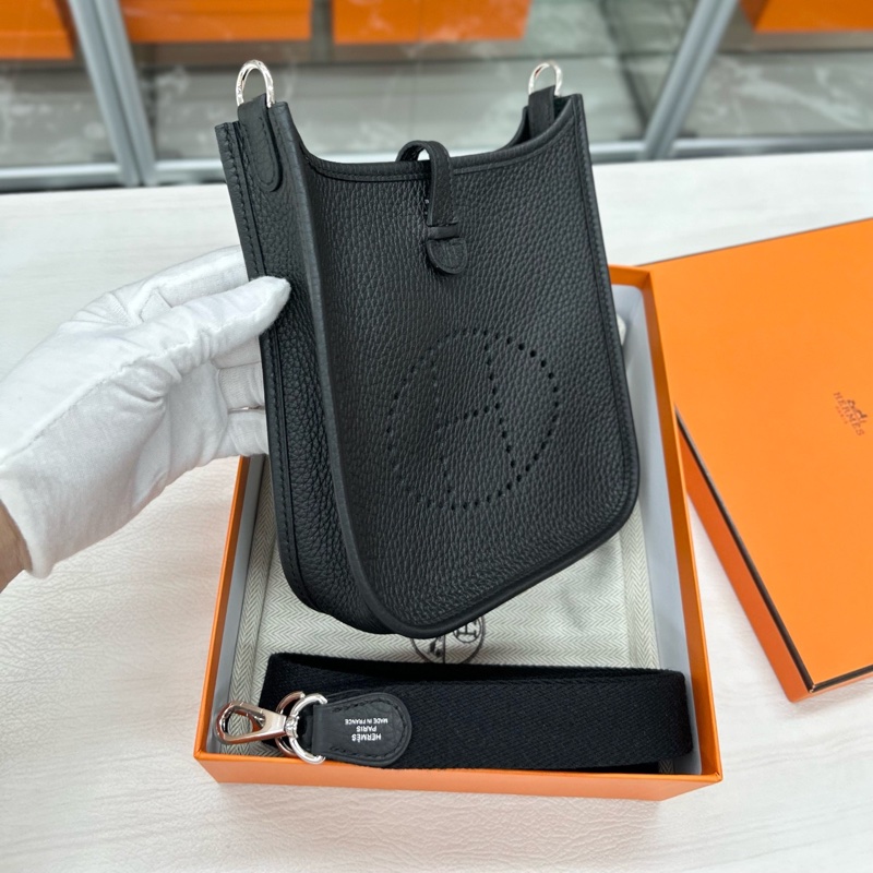 Hermes 黑銀mini Evelyne W刻 附件肩帶、塵袋、盒-2