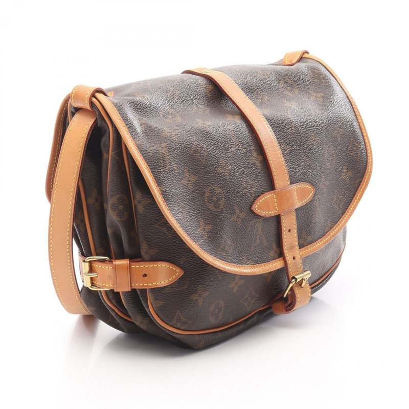 LOUIS VUITTON Saumur 30 肩背包 M42256 Monogram 帆布 棕色 二手 女款-1
