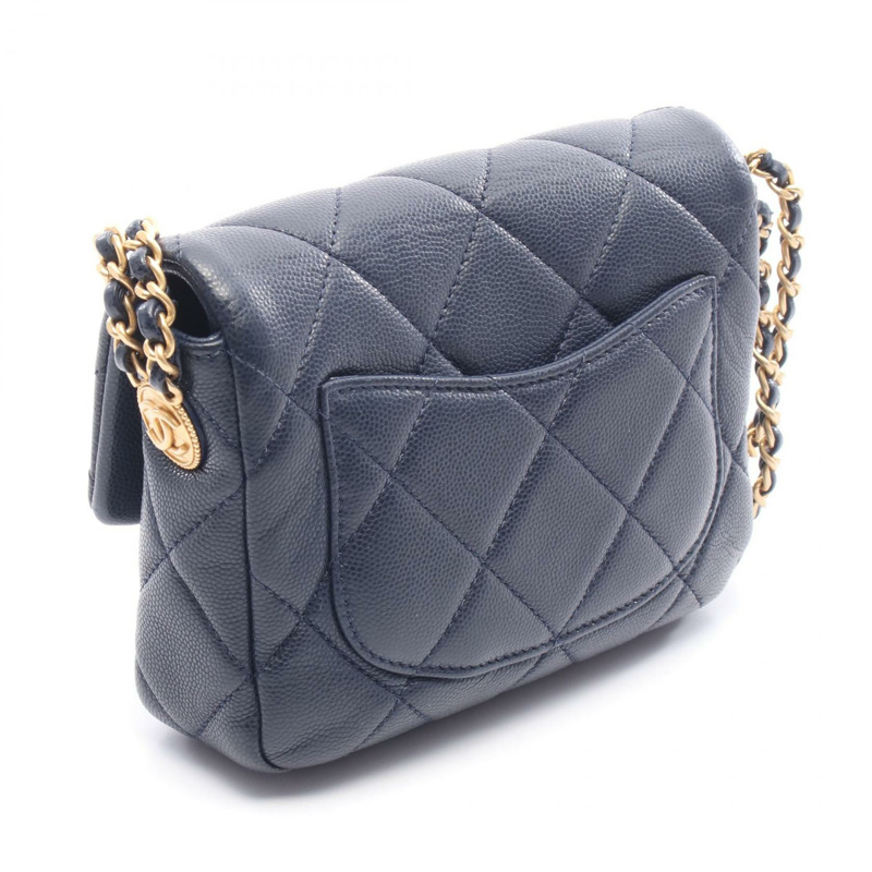 CHANEL Matelasse Mini chian 斜背包 肩背包 小牛皮 海軍藍 二手 GHW-1