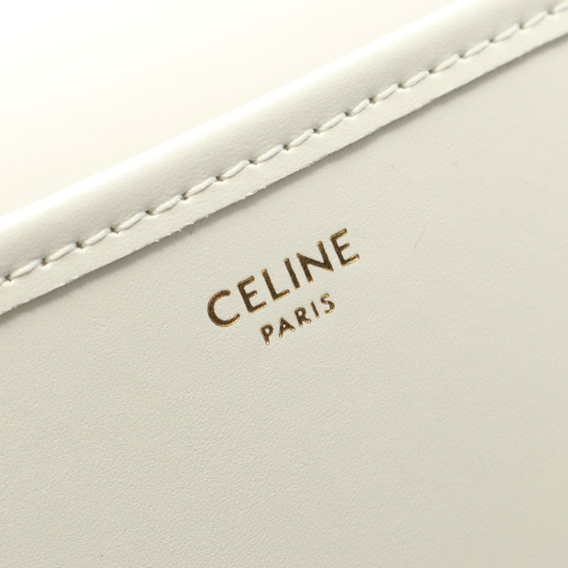 CELINE Folco Cuir Triomphe 單肩包 198262EBL01WW 皮革草編白色二手-3