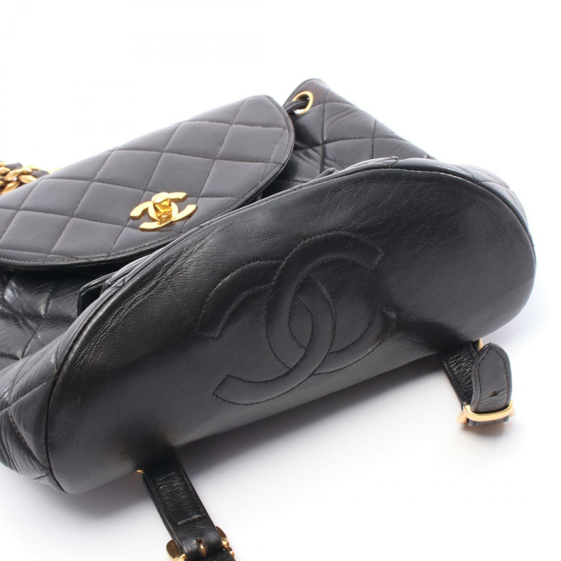 香奈兒 (CHANEL) Matelasse 雙旋扣鏈條雙肩包 A10177 羊皮黑金五金-6