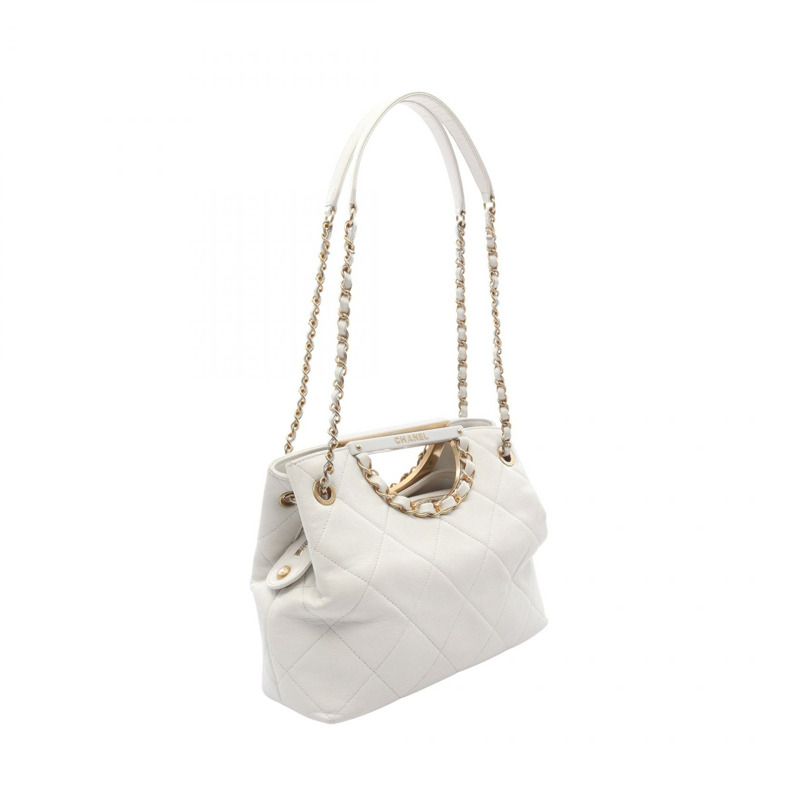 CHANEL Matelasse 鏈條單肩包 AS1468 皮革白色二手女款 GHW CC Coco-1