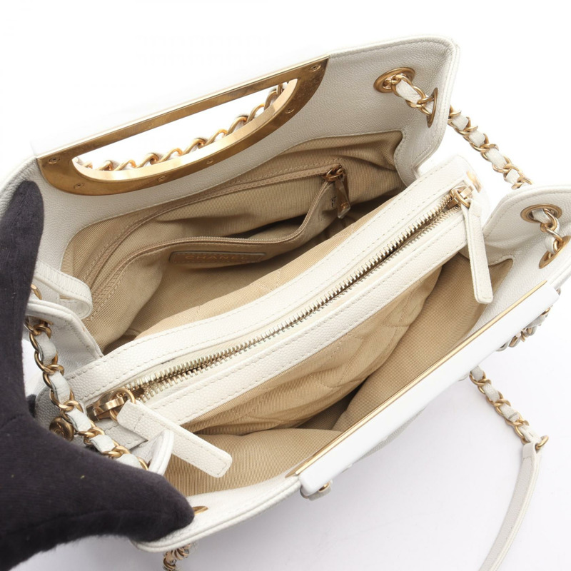 CHANEL Matelasse 鏈條單肩包 AS1468 皮革白色二手女款 GHW CC Coco-2