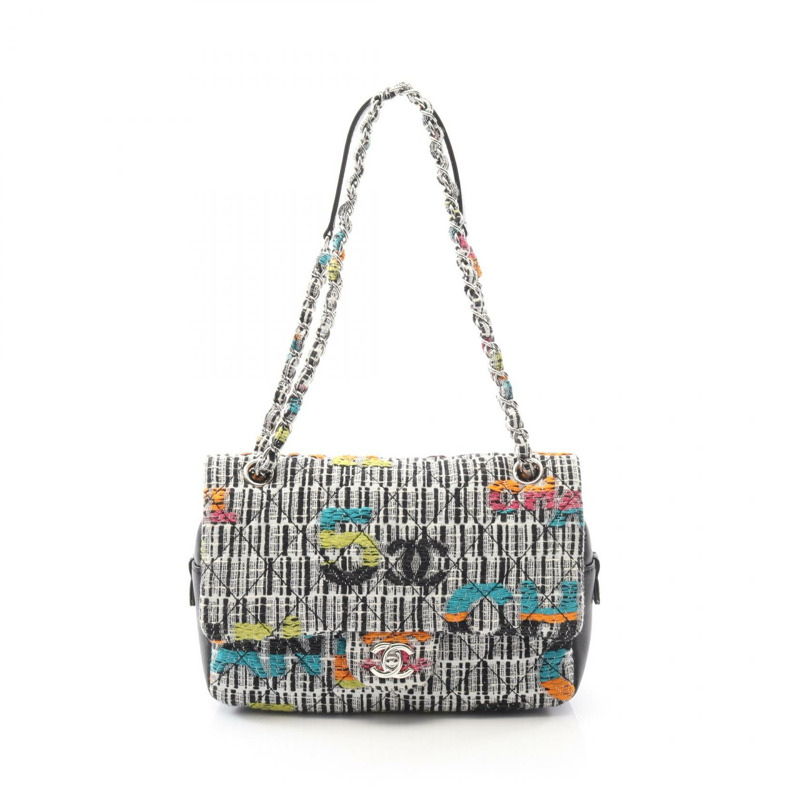 CHANEL Matelasse 單肩包 織布皮革 白色 黑色 多色 二手 SHW CC-0