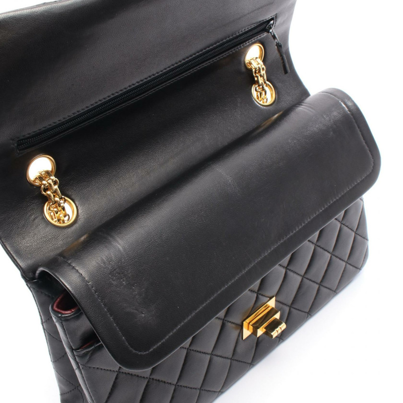 CHANEL 2.55 Matelasse Mademoiselle 鏈條單肩包 小羊皮 黑色 GHW 二手 CC-6