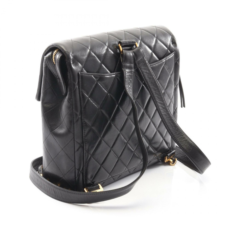 CHANEL 菱格紋鏈條背包 背包 小羊皮 黑色 二手 女款 GHW-1