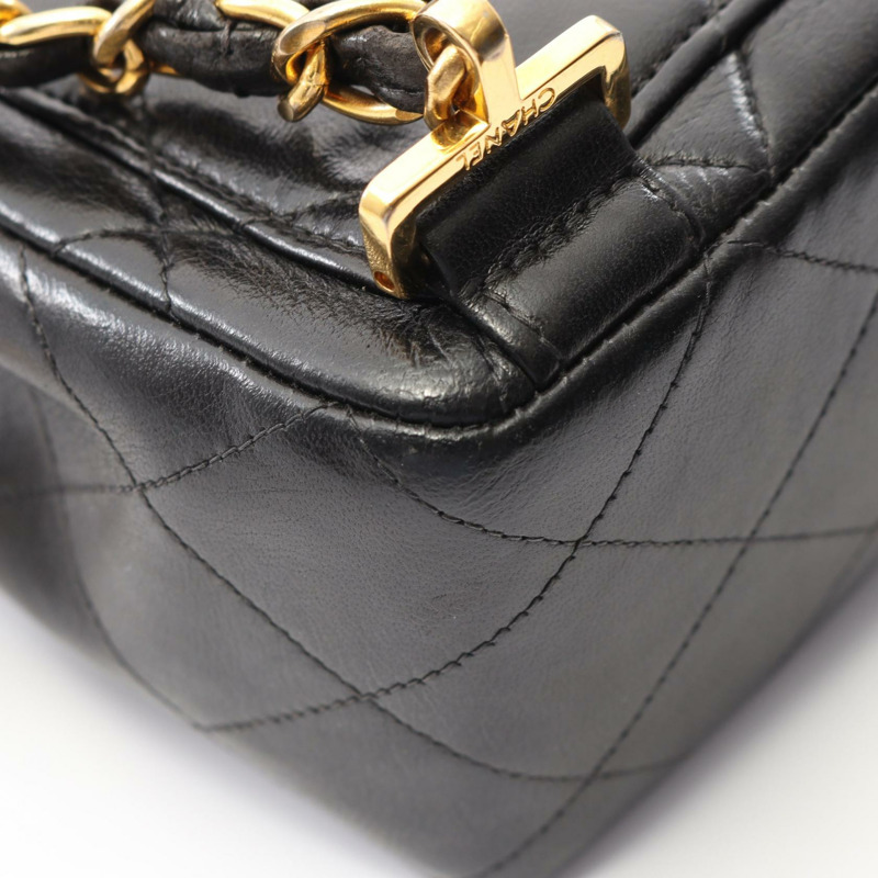 CHANEL 菱格紋鏈條背包 背包 小羊皮 黑色 二手 女款 GHW-6