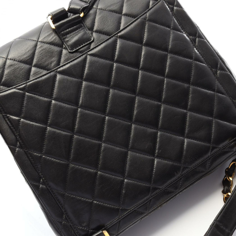 CHANEL 菱格紋鏈條背包 背包 小羊皮 黑色 二手 女款 GHW-7