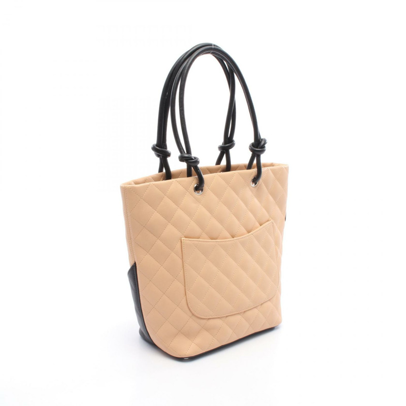 CHANEL Cambon 系列中型手提包 小羊皮 黑色 米色 SHW 二手 女款 Coco-1