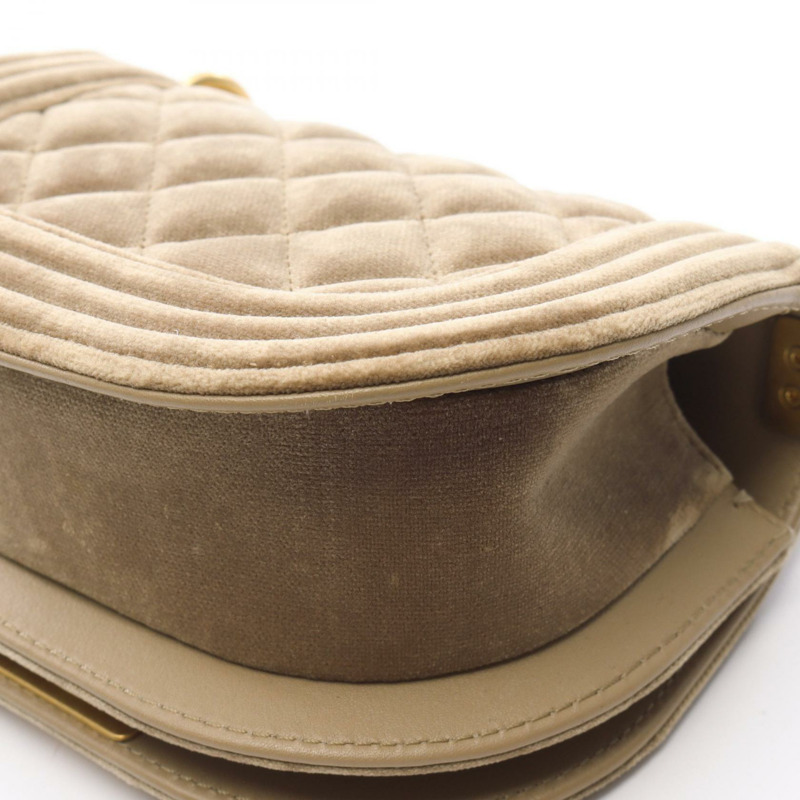 CHANEL Boy Chanel 迷你 Matelasse 鏈條單肩包 面料 卡其色 二手 GHW 女款-6