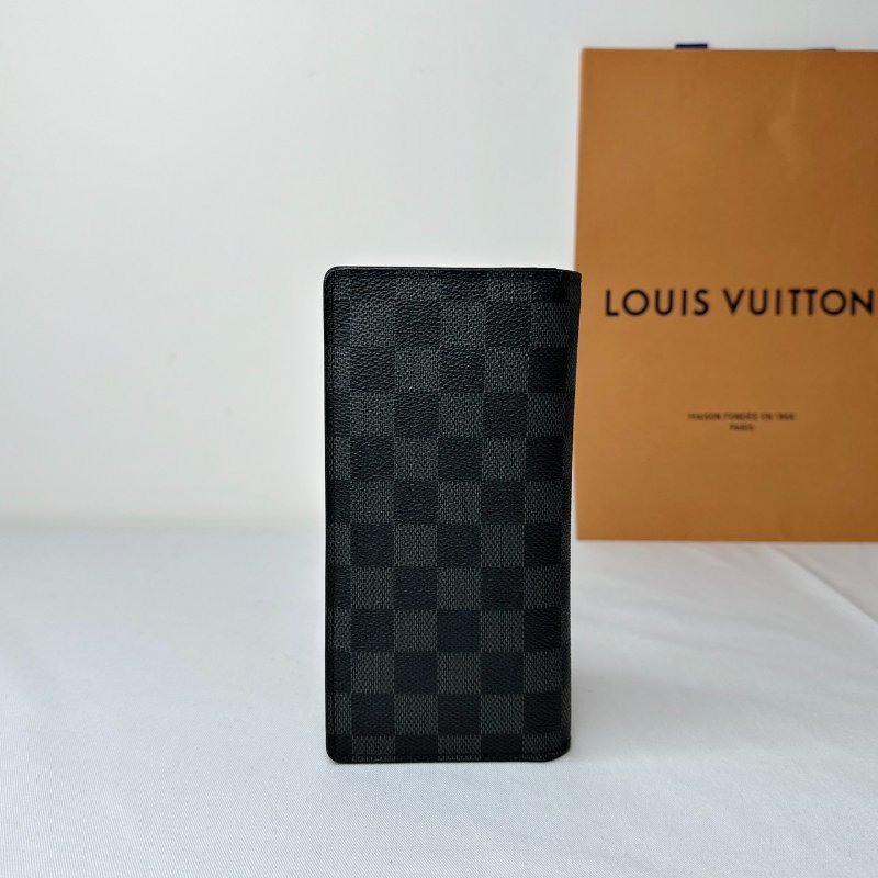 LV Brazza黑灰棋盤格長夾-1