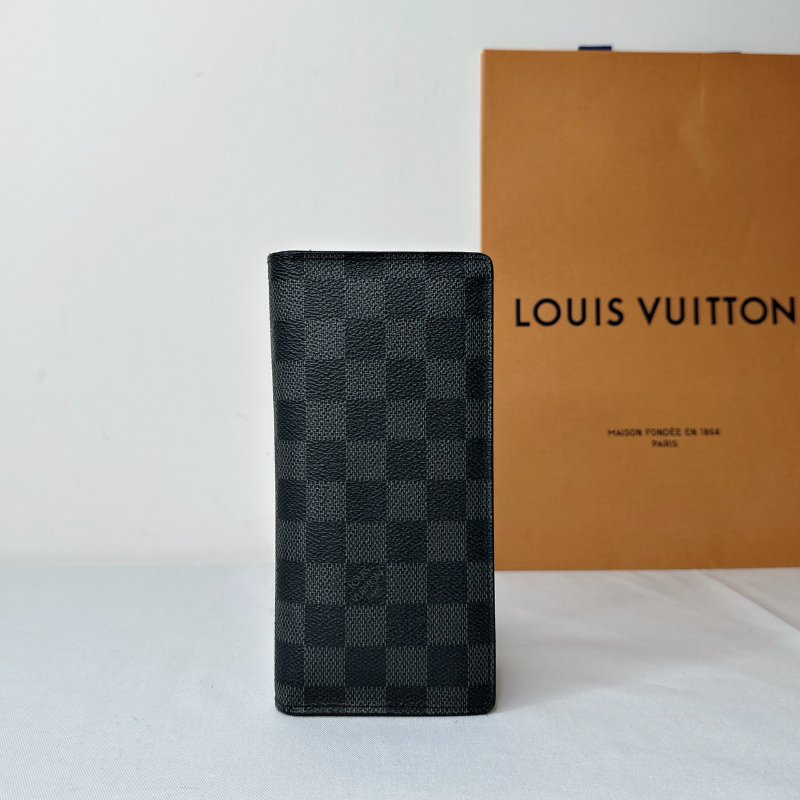 LV Brazza黑灰棋盤格長夾-0