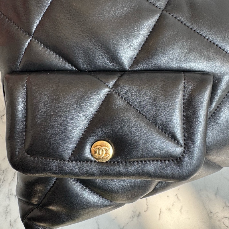 chanel黑色羊皮前雙口袋鏈肩背包-6
