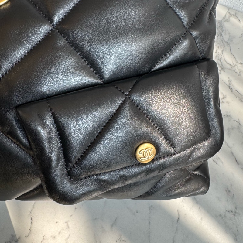 chanel黑色羊皮前雙口袋鏈肩背包-7