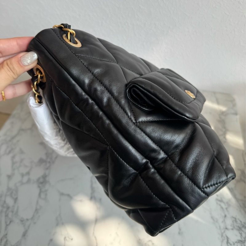 chanel黑色羊皮前雙口袋鏈肩背包-8