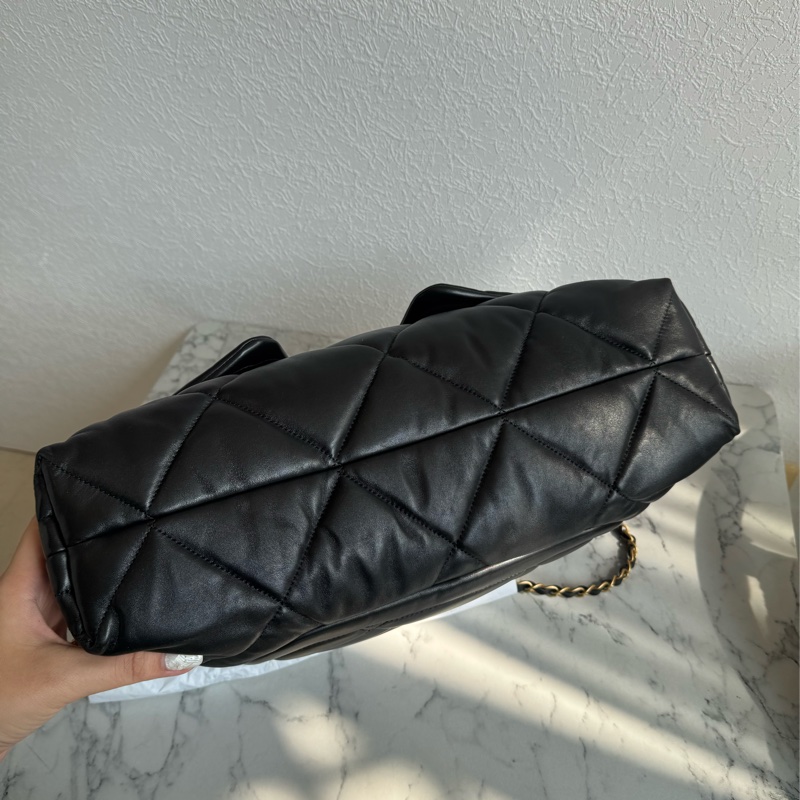 chanel黑色羊皮前雙口袋鏈肩背包-10