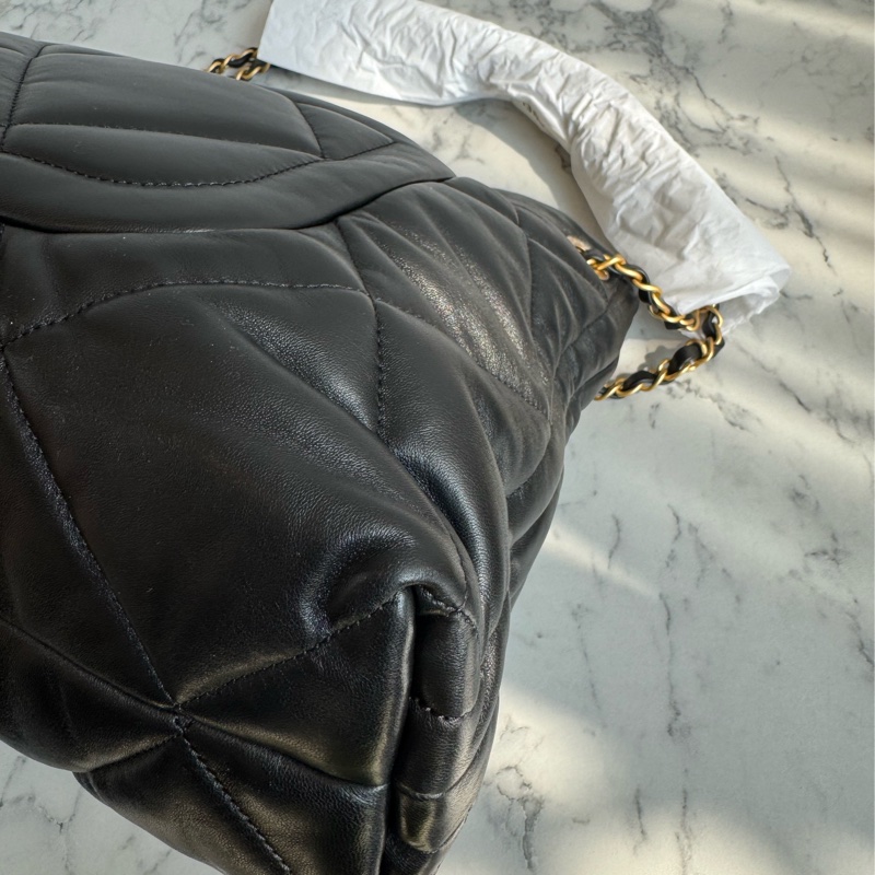 chanel黑色羊皮前雙口袋鏈肩背包-13