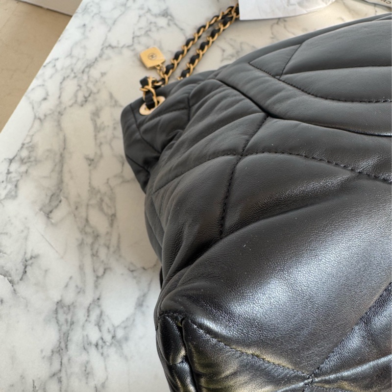 chanel黑色羊皮前雙口袋鏈肩背包-14