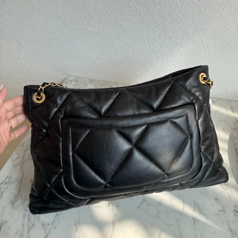 chanel黑色羊皮前雙口袋鏈肩背包-15