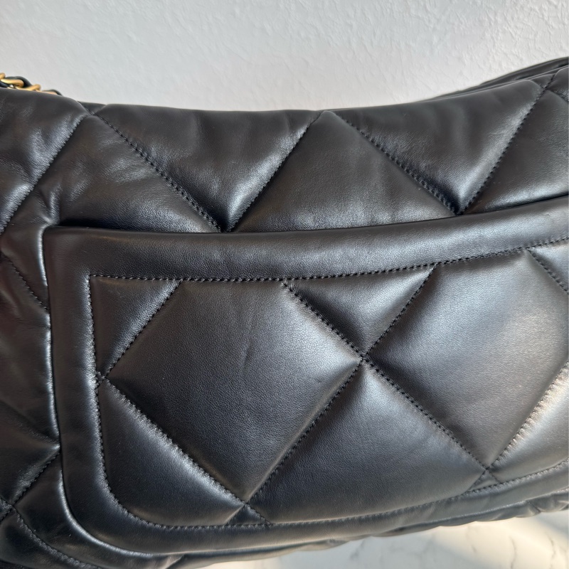 chanel黑色羊皮前雙口袋鏈肩背包-16