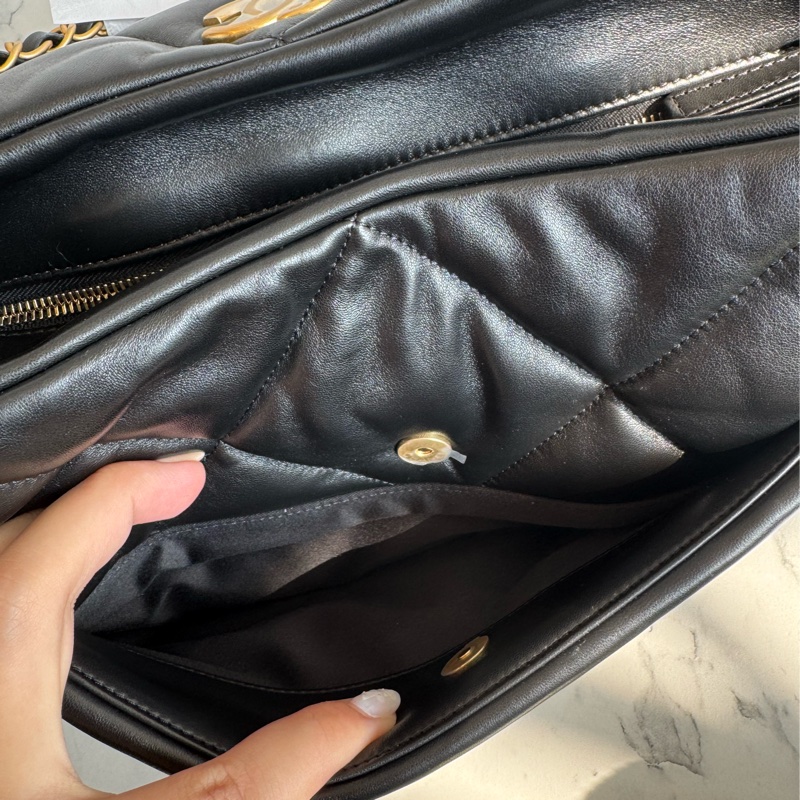 chanel黑色羊皮前雙口袋鏈肩背包-18