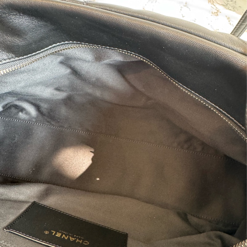 chanel黑色羊皮前雙口袋鏈肩背包-26