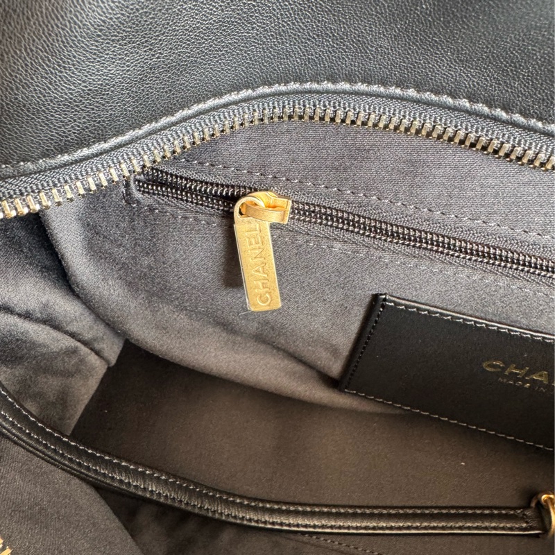 chanel黑色羊皮前雙口袋鏈肩背包-33