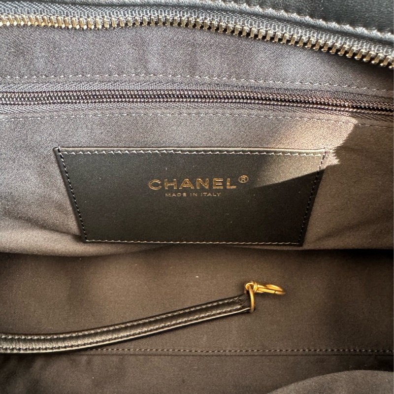 chanel黑色羊皮前雙口袋鏈肩背包-34