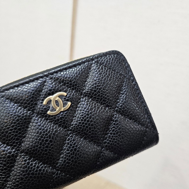 [全新未使用❣️] Chanel黑荔枝皮雙C金釦拉鏈零錢卡包-2