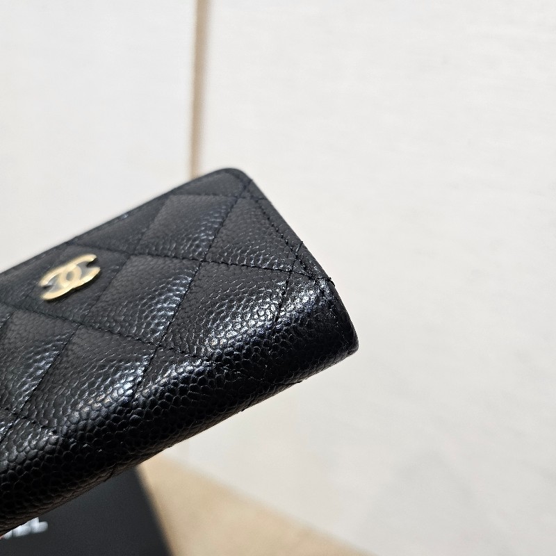 [全新未使用❣️] Chanel黑荔枝皮雙C金釦拉鏈零錢卡包-3