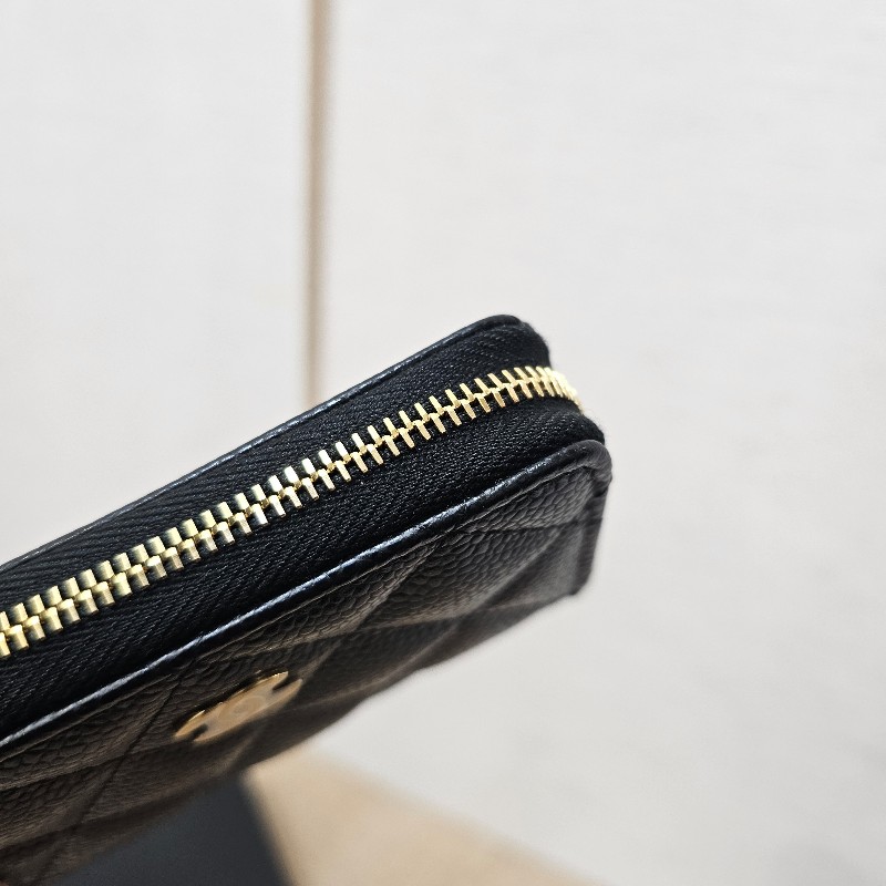 [全新未使用❣️] Chanel黑荔枝皮雙C金釦拉鏈零錢卡包-4