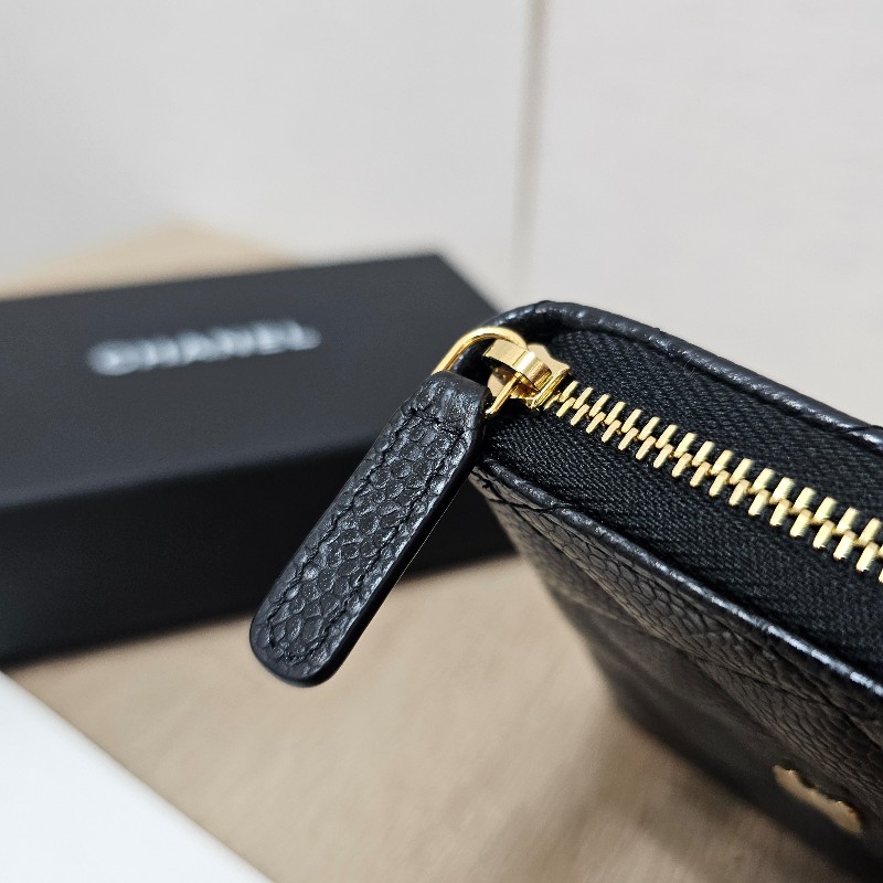 [全新未使用❣️] Chanel黑荔枝皮雙C金釦拉鏈零錢卡包-5