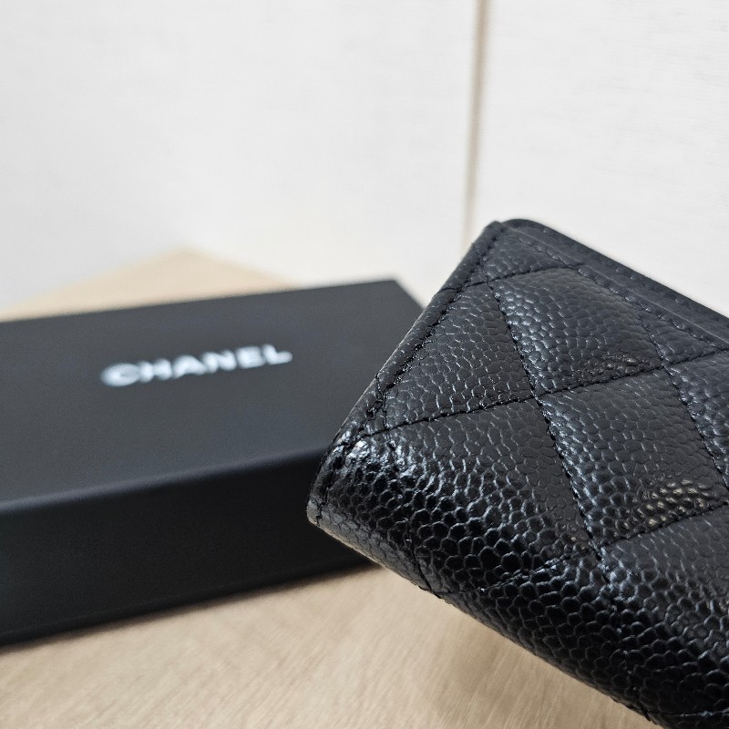 [全新未使用❣️] Chanel黑荔枝皮雙C金釦拉鏈零錢卡包-8