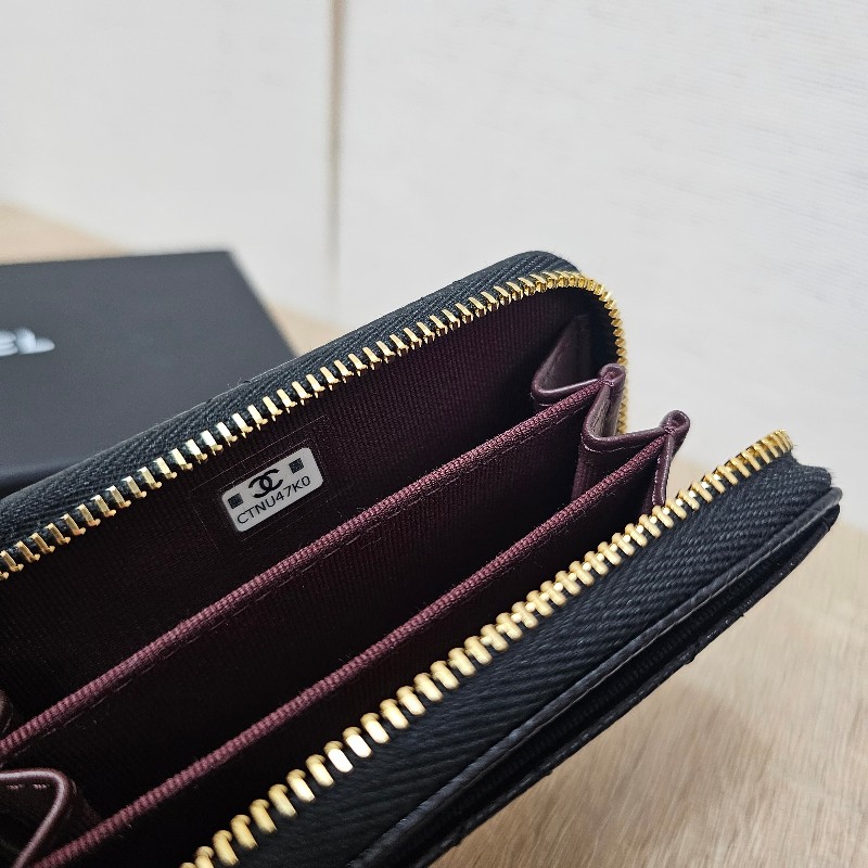 [全新未使用❣️] Chanel黑荔枝皮雙C金釦拉鏈零錢卡包-9