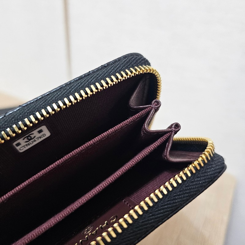 [全新未使用❣️] Chanel黑荔枝皮雙C金釦拉鏈零錢卡包-10