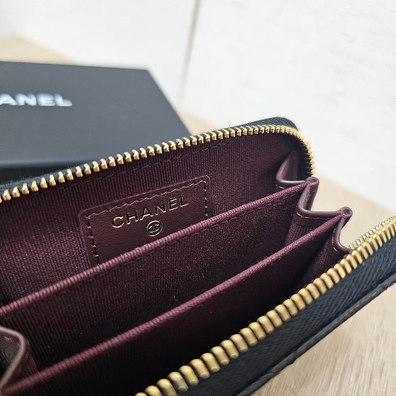 [全新未使用❣️] Chanel黑荔枝皮雙C金釦拉鏈零錢卡包-11